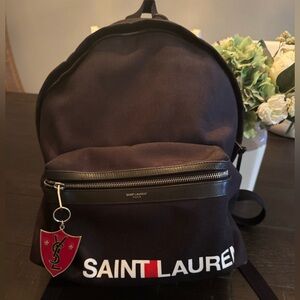 Saint Laurent YSL black backpack with Logo and YSL key chain Authentic